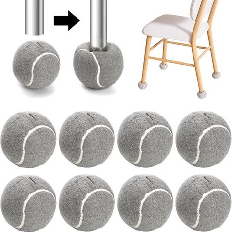 Lot de 8 protège-pieds de chaise - Protection de sol contre les balles de tennis - Prédécoupés - 6,5 cm - Gris - Doublure en feutre résistant - Pour pieds de chaise, table et tabouret (1/5)