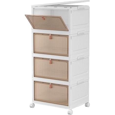 Boite de Rangement avec Couvercle, Boite Rangement Plastique Empilable 112L Caisse Tour Rangement à 4 Niveaux avec 1 Couvercle, Meuble de Rangement pour Salon de Chambre à Coucher, Blanc (1/5)