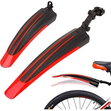 Garde-boue de vélo, accessoires VTT, garde-boue portable, réglable, renforcé avant et arrière, compatible VTT, vélo de course, vélo de ville, roues de 20 à 26 pouces, rouge (1/5)