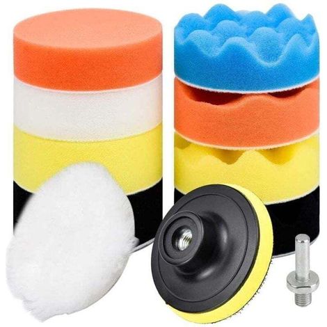 11 piezas de esponjas de pulido de 80 mm, almohadillas de pulido, kit de esponjas de pulido con adaptador de taladro M10, almohadilla de pulido de lana para lijado y encerado - Crezuo