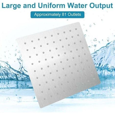 Tete de Douche Pluie Carre Anti Calcaire, Tete de Douche Pluie, Pomme de Douche en Acier Inoxydable et Haute Pression, Tête de Douche Rotatif 360° Facile à Installer et à Nettoyer, 8 Pouces (20x20cm)