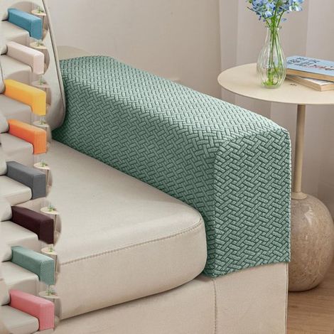 Ensemble de deux housses d'accoudoirs de fauteuil - Protections extensibles pour canapés, motif matelas, en polyester lavable en machine, adaptées aux (1/5)
