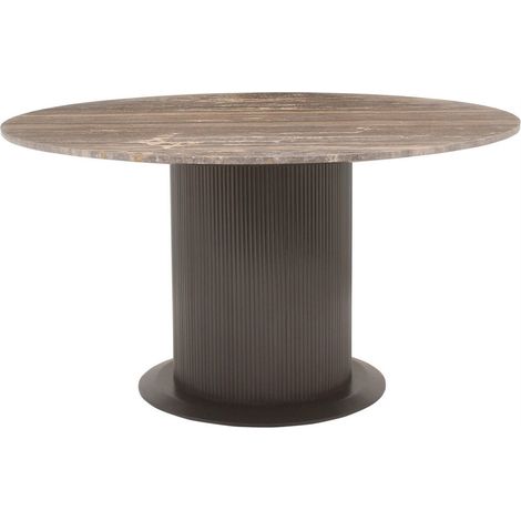 Table à manger ronde en travertin brun - brun frêne (1/4)