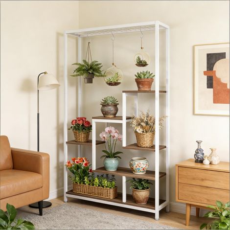 Étagères de collection raffinées, grand support pour plantes, bibliothèques