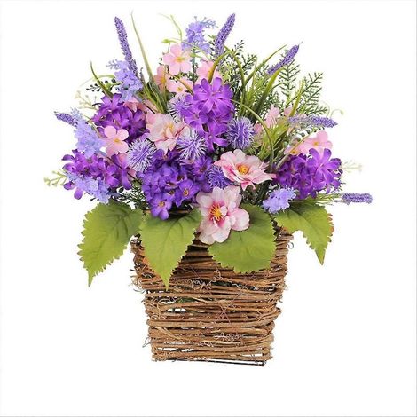 Couronne de porte en panier d'hortensias, panier suspendu de fleurs sauvages (1/5)