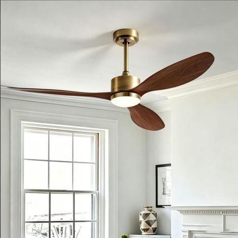 Ventilateur de plafond avec éclairage,132cm 6 vitesses, 3 couleurs à intensité variable, 3 pales, silencieux, réversible, télécommande, minuterie, profil bas, idéal pour chambre, salon et cuisine (1/5)