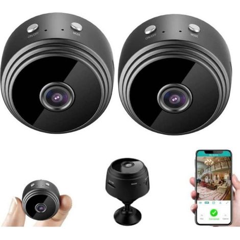 Lot de 2 caméras Wi‑Fi mini 1080p HD (2MP) — vision nocturne & détection de mouvement, sans fil, intérieur (1/3)