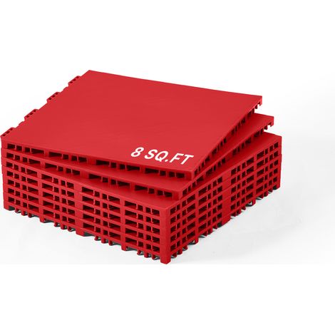 VEVOR Azulejos de Suelo para Hockey sobre Cesped Artificial, 8 Piezas, Superficie de Entrenamiento Versátil Entrelazada, Baldosas para Pista de Baile, (Rojo, 8 Pies Cuadrados/Caja), 315 x 315 x 16 mm