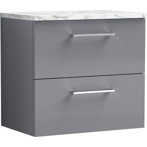 Balterley Bramshall 600mm Wall Hung 2 Drawer Vanity Unit with Laminate Worktop for Stylish Compact Bathroom Storage Satin Grey