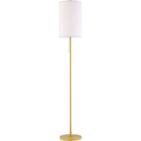 AMXCNOY Lampe sur pied pour salon, lampadaire avec abat-jour en lin, interrupteur à chaîne, lampe avec pied en acier, douille E27 pour chambre, blanc crème (1/5)