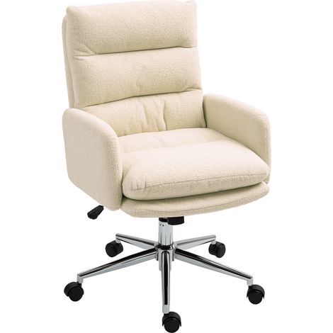 Chaise de bureau rembourrée, inclinable, pivotante, à roulettes, blanc crème
