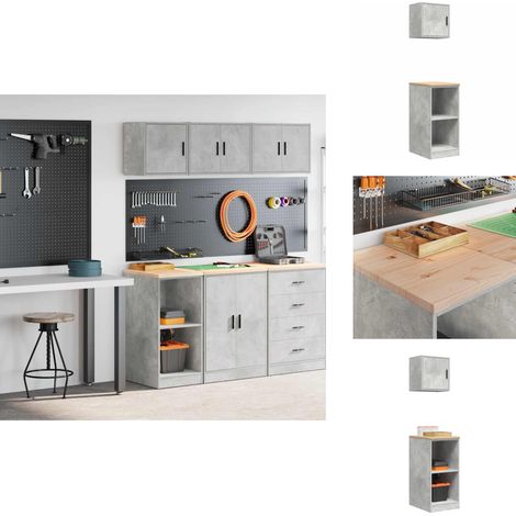 Garagenschränke 2 Stk. Betongrau Holzwerkstoff - Garagenschrank - Garagenschränke - Schrank - Garagen-Lagerschrank
