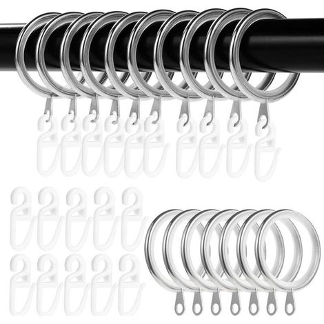 Lot de 50 Anneaux et Crochets pour Rideaux en métal, 37mm Anneaux Silencieux pour tringles à Rideaux, Anneaux de Suspension pour (1/4)