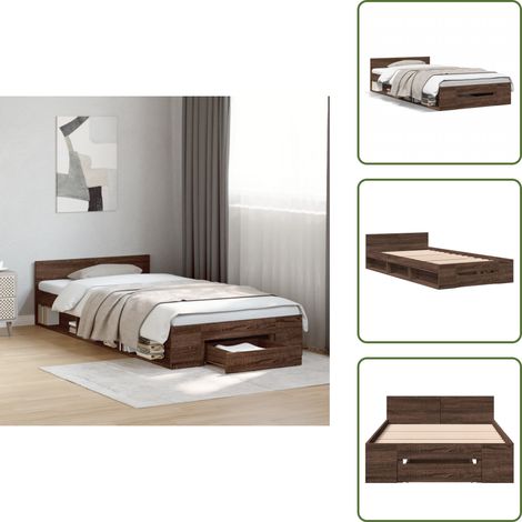 Cadre de lit avec tiroir sans matelas chêne marron 75x190 cm - Cadre De Lit - Lit Double - Meuble Chambre - Rangement Sous Lit - Tiroir Lit (1/5)