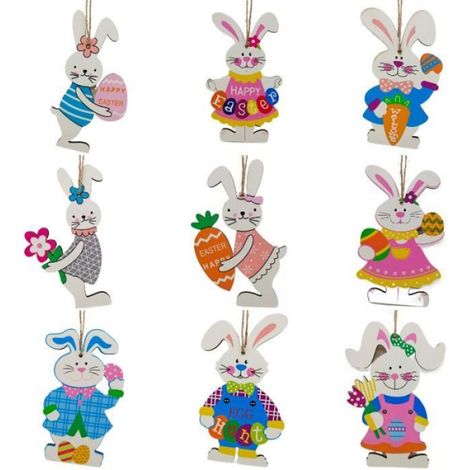 Pendentifs artisanaux en bois, pendentifs décoratifs de Pâques - 9 pièces (1/5)