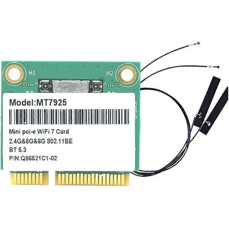 Carte réseau MT7925 WiFi 7 5400 Mbps Bluetooth 5.3 Tri-bande 2,4 GHz/5 GHz/6 GHz, adaptateur WiFi MINI PCIe sans fil avec antenne (1/5)