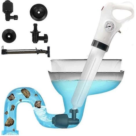 Déboucheur de toilettes, déboucheur de canalisations, puissant nettoyeur à air comprimé électrique haute pression pour déboucher les toilettes de cuisine, salle de bain et douche. (1/5)
