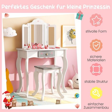 2 in 1 kinder schminktisch hocker mit klappbarem spiegel schublade zubehorteilen
