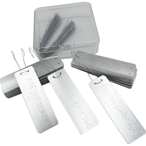 100 étiquettes métalliques double face inscriptibles pour jardinage extérieur, en aluminium haute durabilité, pour l'identification des plantes et des arbres. (1/4)