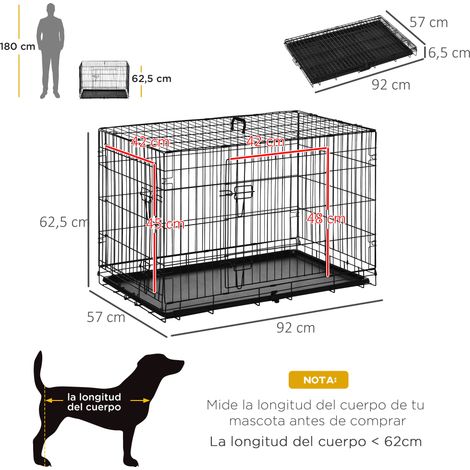 Cage de transport pliable pour chien. avec 2 portes. plateau amovible et poignée de transport. 90 x 57.5 x 62 cm. noire (1/5)