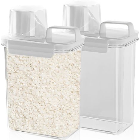 Lot de 2 récipients de rangement pour céréales, 1800 ml, boîte de rangement avec verre doseur, boîtes de conservation, distributeur de nourriture pour chien, distributeur de poudre à laver (1/5)