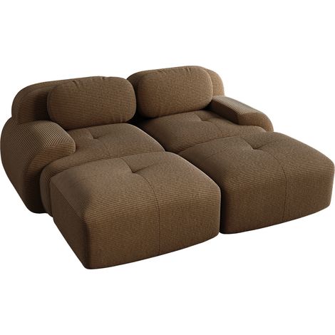 Divano modulare 2 posti in velluto a coste marrone con chaise longue (1/5)