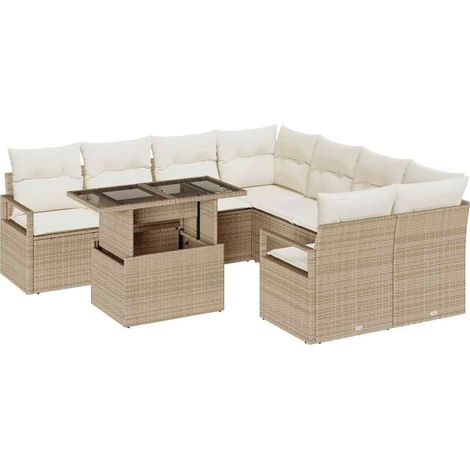 Garden Sofa Set with Cushion 9 pcs Beige and Cream Poly Rattan vidaXL
