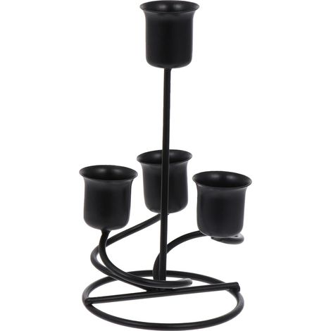 Bougeoir Rétro Européen en Métal Forgé Noir, Résistant à l'usure Chutes, Décor Élégant pour Tables de Mariage ou Fêtes, Support Rond Classique (1/5)