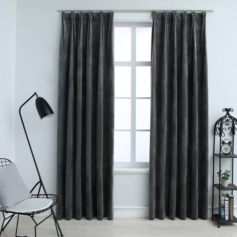 Lot de 2 Rideaux occultants，Décoration Chambre Fenêtre，Rideau Thermique Isolant et crochet Velours Anthracite 140x245cm GDSVW43731 (1/5)