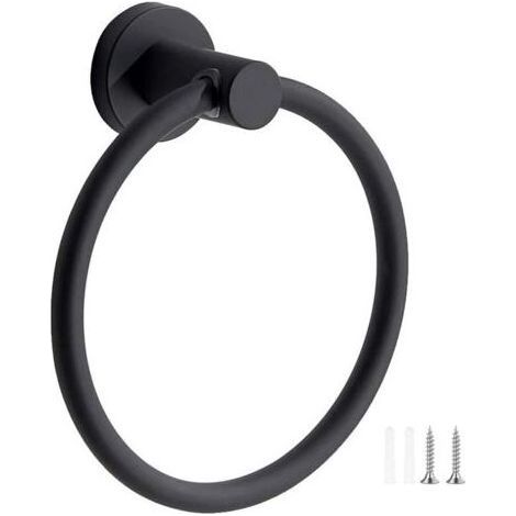 Porte-Serviettes, Anneau Porte Serviettes Mural Givré Noir en Acier Inoxydable 304, Porte Serviette Rond pour Salle de Bain, Cuisine (Noir) (1/5)