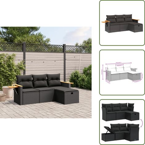 The Living Store 4-tlg. Garten-Sofagarnitur mit Kissen Schwarz Poly Rattan - Gartenmöbel - Outdoor-Möbel - Rattanmöbel - Lounge Set - Esszimmergarnitur