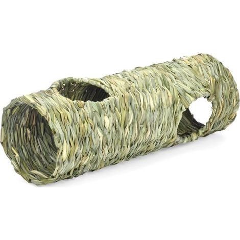 Tunnel en herbe tressée (1 pièce) — Jouet interactif pour hamsters — Cabane, cachette, tunnel tubulaire, abri en herbe  Convient aux hamsters, rats, écureuils et furets  Dimensions : 50 x 16 cm (1/5)