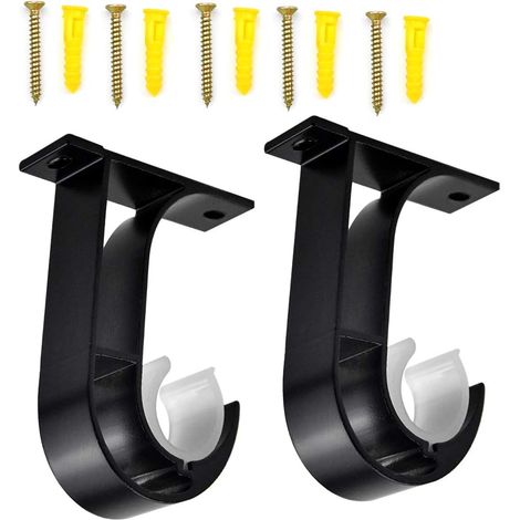 2pcs Support de Tringle à Rideau Supports de Fixation au Plafond Support Tringle Penderie en Alliage de Zinc pour Chambre Salon avec Vis Tuyaux d'expansion (Noir) (1/5)