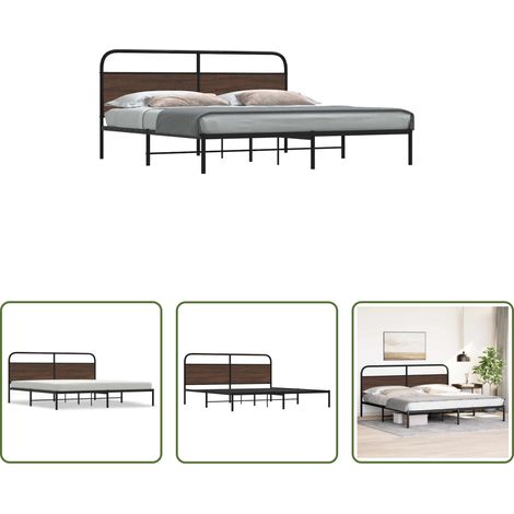 Stahlbett - Metallbett ohne Matratze Braun Eichen-Optik 200x200 cm (1/5)
