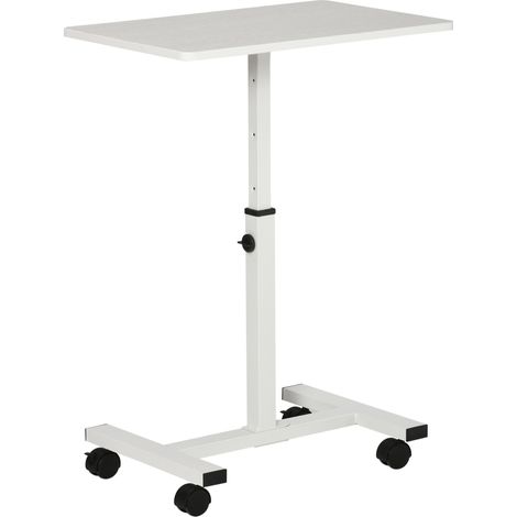 Table d’appoint avec roues, cadre métallique et freins 60x40x52, 5-84 cm Blanc, table d’appoint pour canapé-lit, hauteur réglable