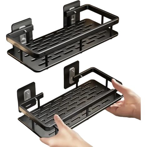 Mensola portaoggetti per bagno, organizer per WC e bagno, confezione da 2, nera (1/4)