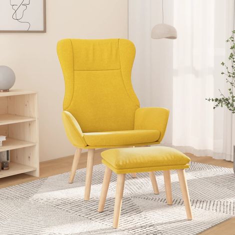 Chaise de relaxation avec repose-pied Chaise scandinave Chaise de salon Jaune moutarde Tissu 92255 (1/5)