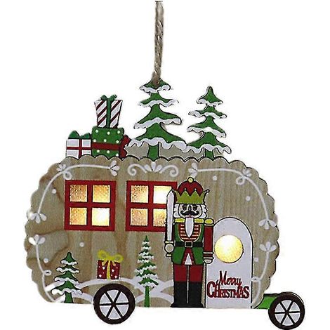 Décorations de Noël lumineuses suspendues, soldats de noyer colorés, décor de centre commercial en bois, hôtel, sapin de Noël (version voiture) (1/5)