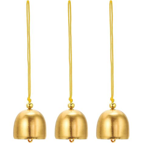 3er Set Windspiel Metall Retro Chinesische Glocken Goldgelb 13cm Länge