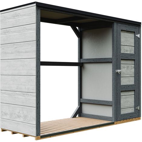 Caseta de exteriores para leña - 75 x 217 x H159 cm - Caseta moderna para leña con almacenamiento lateral para herramientas 1,09 m² + 0.53 m² - Caseta para herramientas y troncos - TIMBELA M981 - TUND (1/5)