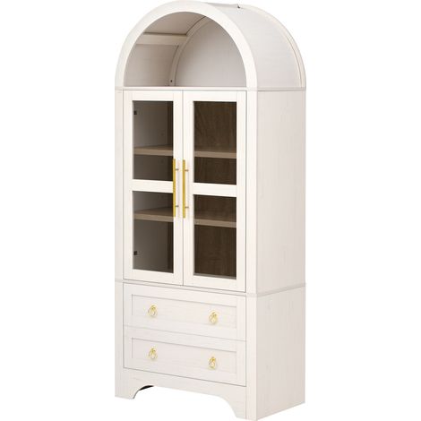Credenza alta con ante in vetro, ripiani regolabili e 2 cassetti 76,2 x 40,1 x 180 cm (1/5)