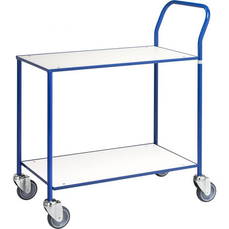 Kongamek Tischwagen voll verschweisst mit blauem Rahmen 755x430mm Ladefläche weiss ohne Bremse