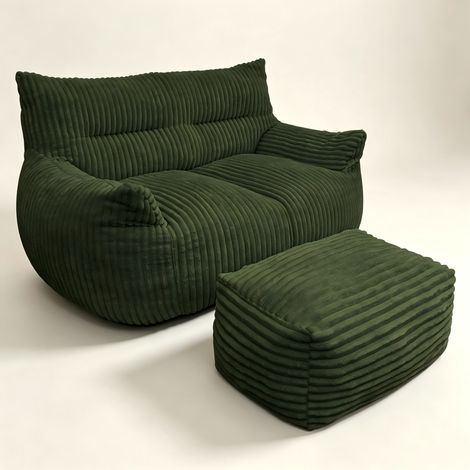 Canapé 2 Places en Velours Côtelé Vert Forêt avec Pouf Repose-Pieds – Canapé Relax pour Adultes et Enfants, Confort pour Salon, Chambre, Dortoir et Balcon (1/5)