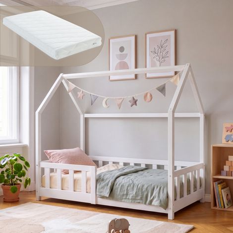 Hausbett Hesel mit Matratze und Rausfallschutz 70x140 cm Weiß [en.casa] (1/5)