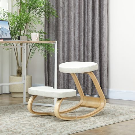 Kniestuhl, ergonomischer Schaukelstuhl aus Holz, Kniestuhl fürs Homeoffice, cremefarben