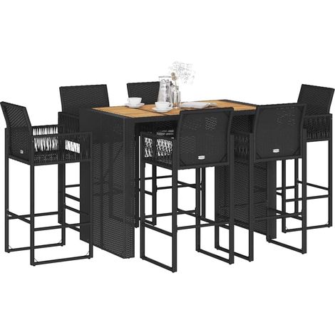 Ensemble de bar de jardin 7 pièces en polyrotin noir avec table et 6 tabourets - PANGIVO (1/5)