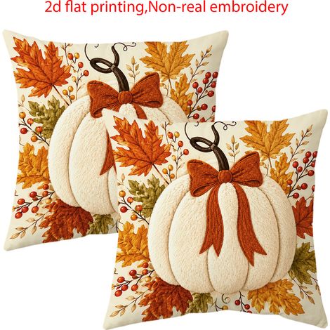 Housses de Coussin Décoratives 45 x 45 cm, 2 Pièce, Motifs Citrouille et Automne, Style Rustique pour Canapé et Lit (1/5)