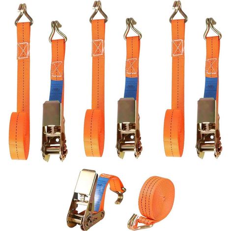 Spanngurte 4er Set mit Ratsche & Haken, 6m, 25mm, Orange