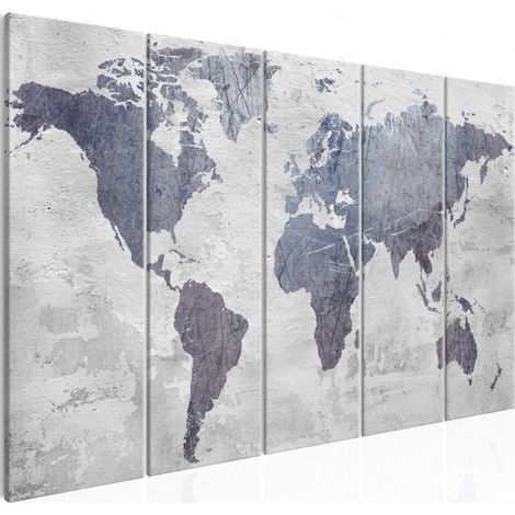 Tableau 5 Panneaux "Concrete World Map Narrow" 90 x 225 cm (1/2)