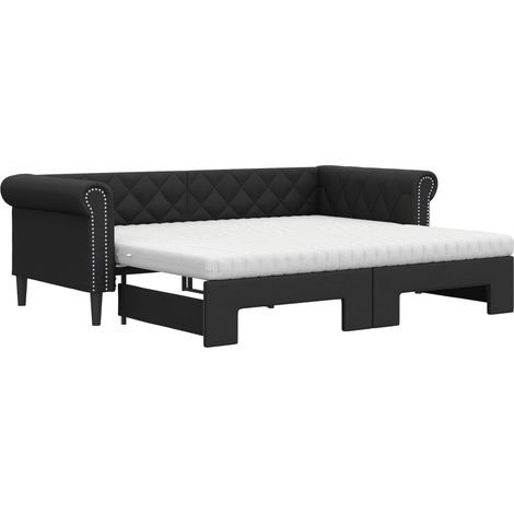 Maison Exclusive - Lit de jour avec gigogne et matelas noir 90x200 cm similicuir